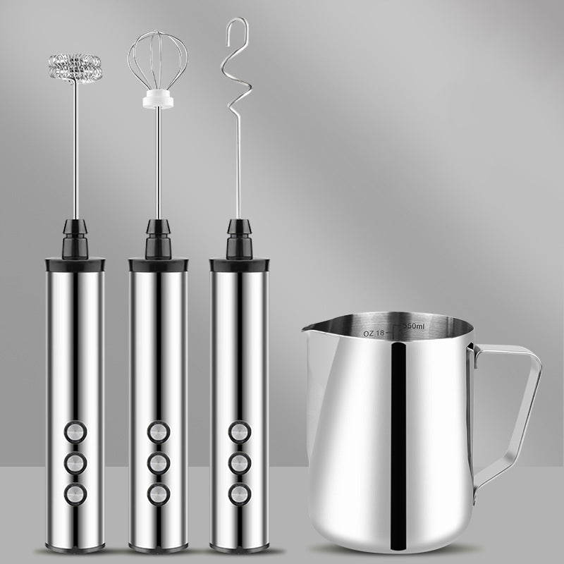 Rechargeable milk frother/hand-held electric mixer with 3 head attachments