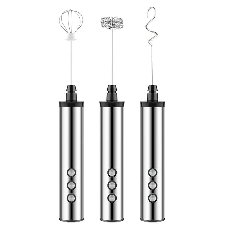 Rechargeable milk frother/hand-held electric mixer with 3 head attachments
