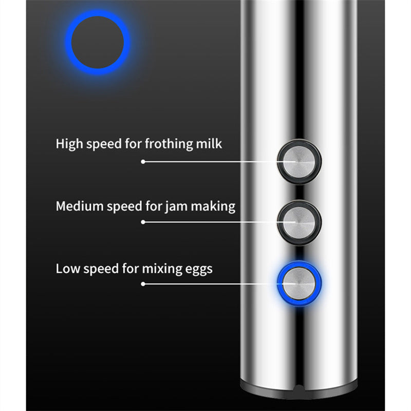 Rechargeable milk frother/hand-held electric mixer with 3 head attachments