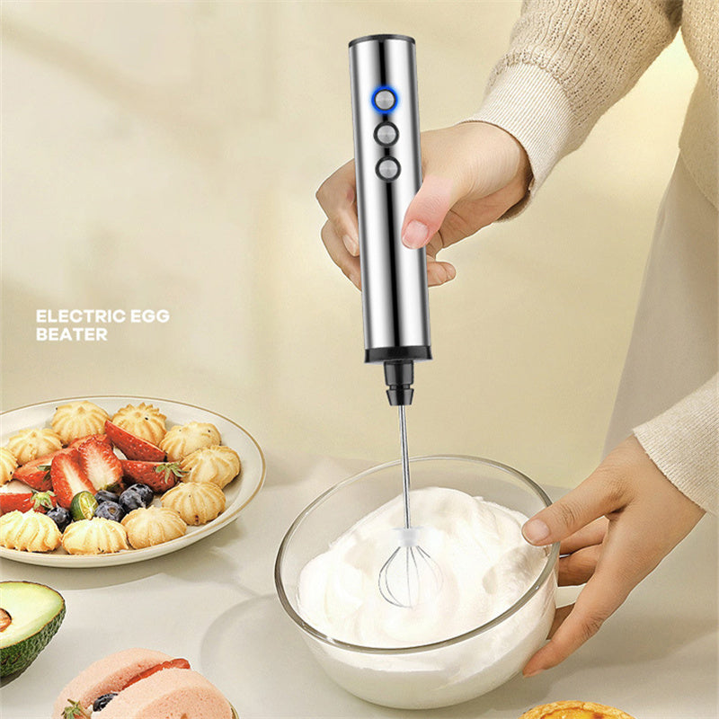 Rechargeable milk frother/hand-held electric mixer with 3 head attachments