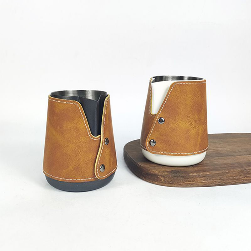 Stainless Steel Figured Cup Milk Foam Cup With Leather Cover 450ML