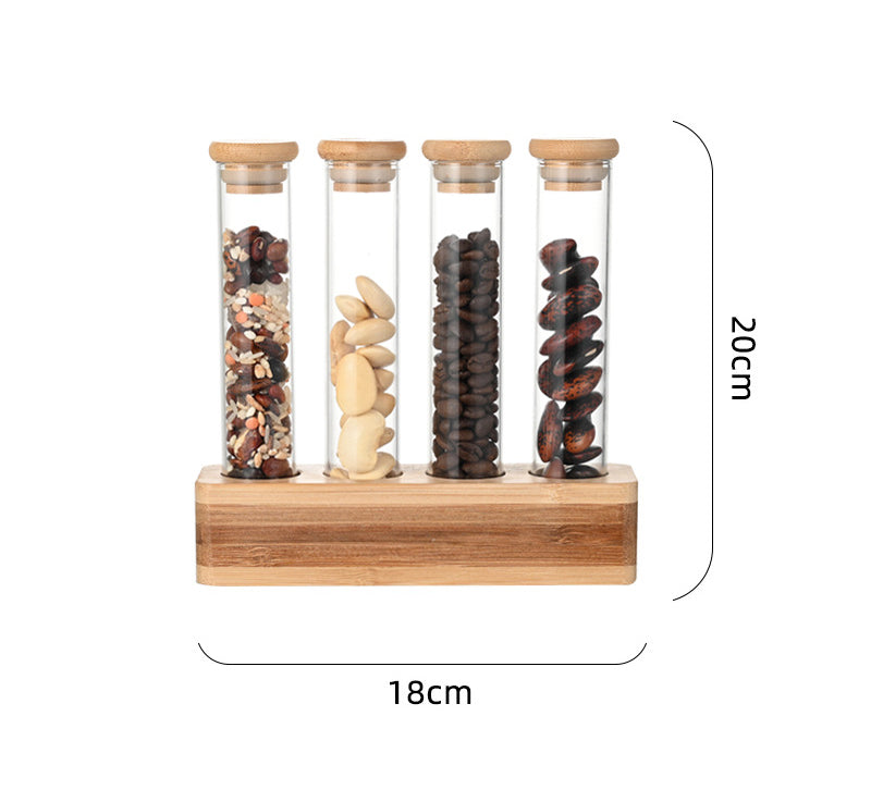 Vertical Multi-functional Sealed Tank Bar Decoration Coffee Bean Display Rack Wooden Frame Bamboo Tray Storage Glass Storage Box