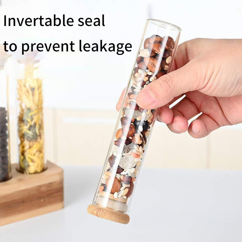 Vertical Multi-functional Sealed Tank Bar Decoration Coffee Bean Display Rack Wooden Frame Bamboo Tray Storage Glass Storage Box