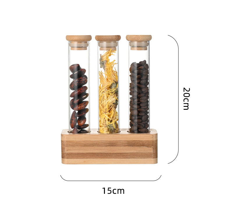 Vertical Multi-functional Sealed Tank Bar Decoration Coffee Bean Display Rack Wooden Frame Bamboo Tray Storage Glass Storage Box
