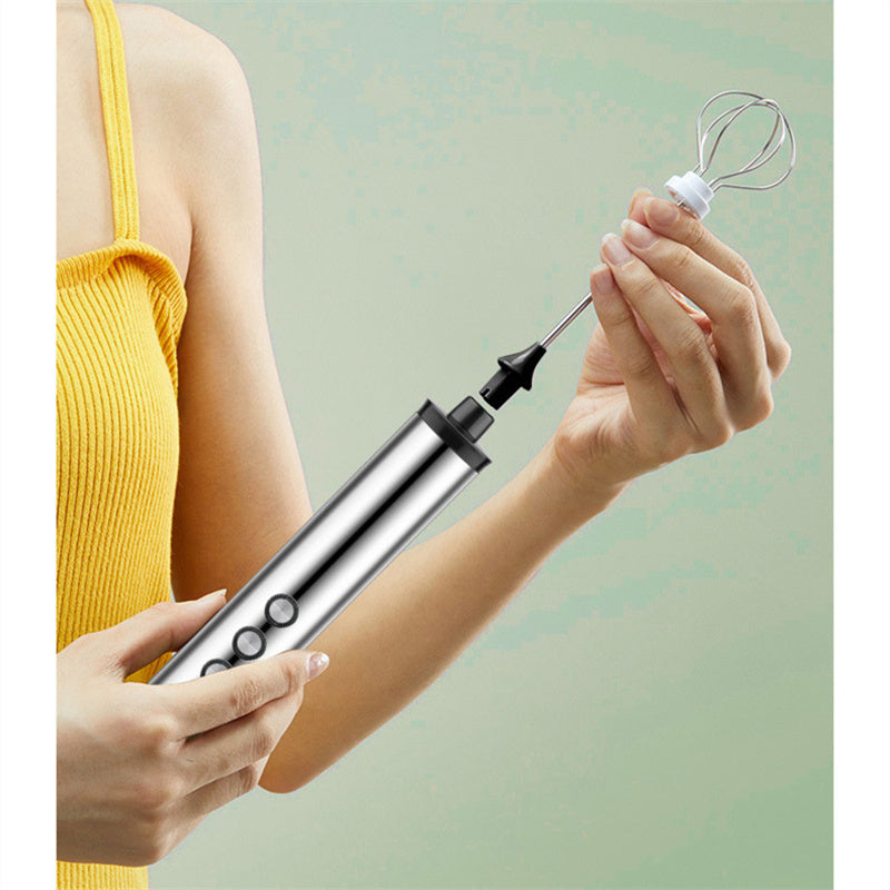 Rechargeable milk frother/hand-held electric mixer with 3 head attachments