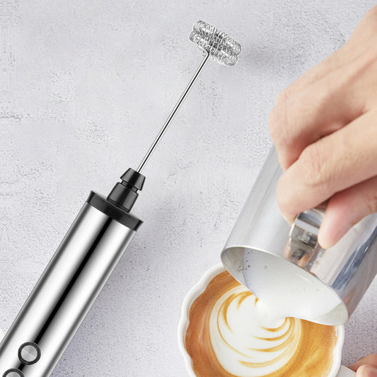Rechargeable milk frother/hand-held electric mixer with 3 head attachments